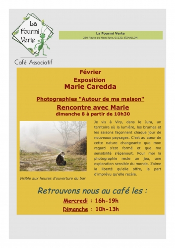 photo,marie caredda,café la fourmi verte,exposition,autour de ma maison,échallon,ain,rhône alpes,bugey,photographie