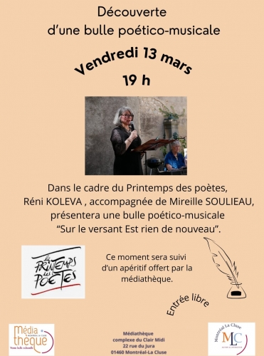 réni koleva,poésie,littérature,printemps des poètes,lecture,mireille sourieau,médiathèque montréal la cluse,ain,bugey,rhône alpes,france,blog littéraire de christian cottet-emard