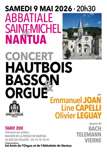 concert,nantua,abbatiale saint michel,site clunisien,musique,rhône alpes,france,hautbois,basson,orgue,olivier leguay,emmanuel joan,lise capelli,haut bugey,bach,telemann,vierne